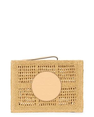 Tory Burch Raffia Crochet Mini Pouch Handbag With Removable Logo Handle - Natural