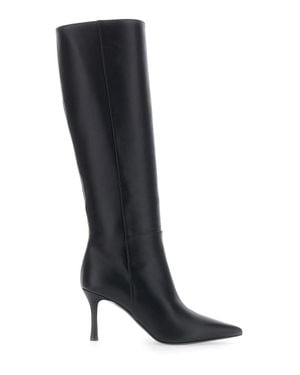 Pollini Knee-High Leather Pointed-Toe Heeled Boots For - Black