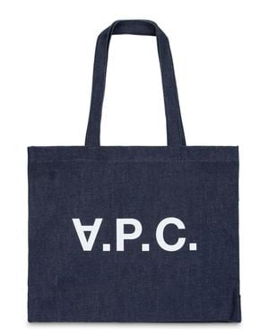 A.P.C. A. P.C. Tote Handbag With Logo, 45 X 36 X 14 Cm, 100% Cotton - Blue