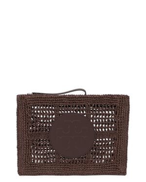 Tory Burch Ella Crochet Straw Purse With Handle - Brown