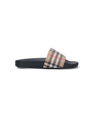 Burberry Minimalist Sandals With Raised Lettering And Contoured Insole - White