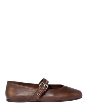 Miu Miu Embroidered Logo Ballerina Flats - Brown