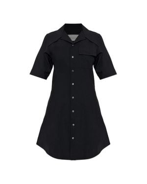 Ami Paris Classic Collar Button-Up Short Sleeve Mini Dress With Patch Pocket - Black
