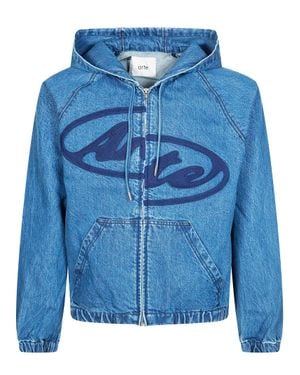 Arte' Split Logo Denim Hood Jacket - Blue
