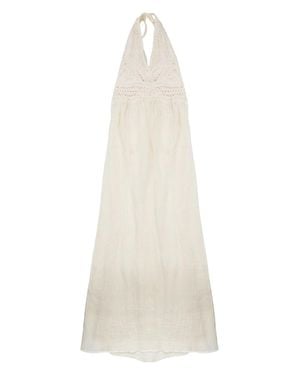120% Lino Crochet Halter Maxi Dress - White