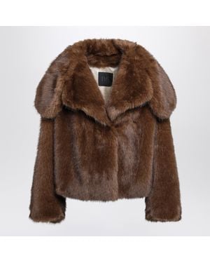 BB COUTURE Barbra Mink-Effect Faux Fur Jacket With Draped Wide Collar - Brown