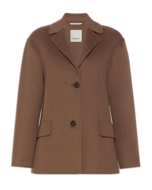 Max Mara S Max Mara Hand-Sewn Double-Drap Pure Wool Jacket With Small Lapel Collar And Horn Button Closure (Size 40) - Brown