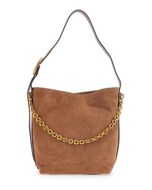 MICHAEL Michael Kors Suede Shoulder Handbag With Front Chain Detail And Logo Lettering, 32X36X16 Cm - Brown
