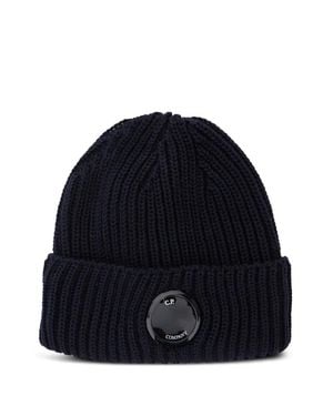 C.P. Company Lens-Detail Wool Beanie With Stretch Knit Cuff - Blue