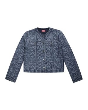 DIESEL Cropped Geometric Pattern Knit Jacket - Blue