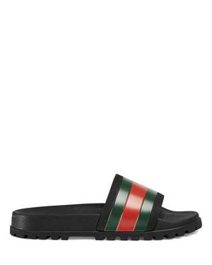 Gucci Web Rubber Sandals With Molded Footbed - Black