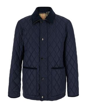 Burberry Quilted Tech Fabric Jacket For With Zip Front And Chest Pocket - Blue