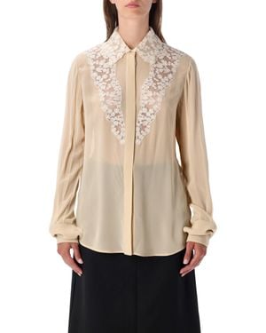 Fendi Silk Georgette Lace-Inset Shirt - Natural