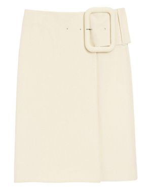 Ami Paris New Wool Big Buckle Belted Midi Skirt - Natural