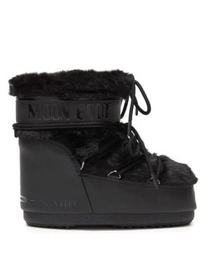 Moon Boot Ambidextrous Mini Boot With Logo-Print Panel, Pvc Trim, Criss-Cross Tubular Laces - Black