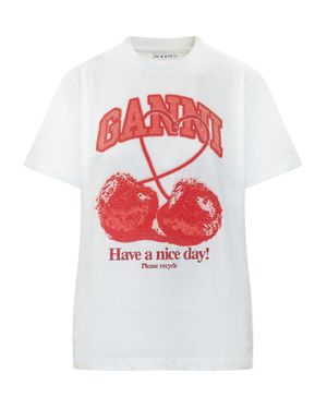 Ganni Stylish T-Shirt With Cherry Print - White