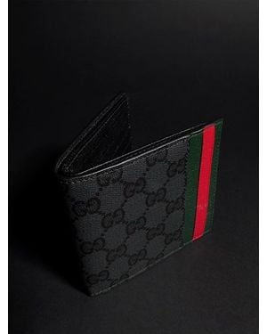 Gucci Gg Canvas Mini Wallet With Leather Trim And Card Slots - Black