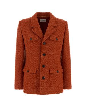 Saint Laurent Tweed Blazer Vest - Brown