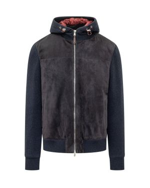 Brunello Cucinelli Paint-Detail Leather Jacket For Fall/Winter 2026 - Blue