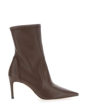 Stuart Weitzman Stuart Power Leather Pointed Toe Ankle Boots With High Heel - Brown