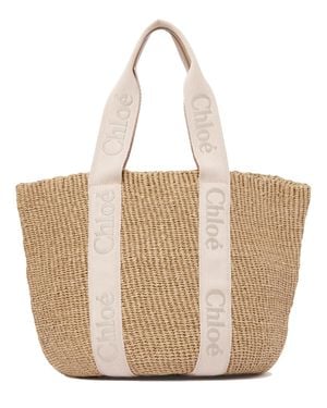 Chloé Large Woody Tote Handbag 30X35X25 Cm - White