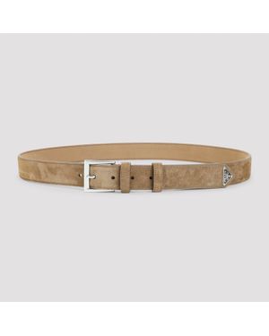 Prada Leather Suede Calf Belt (3.5Cm) - Natural