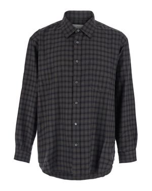 DUNST Checkered Flannel Shirt With Classic Collar And Long Sleeves - Gray