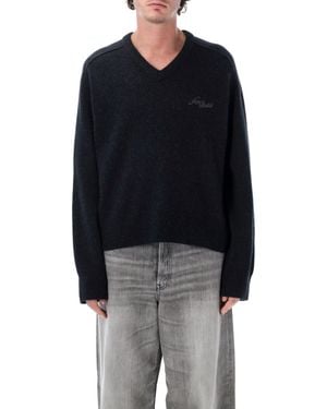 Acne Studios V-Neck Camel Hair Sweater - Blue