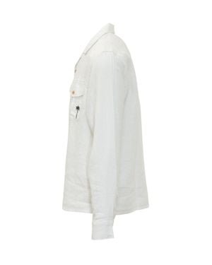 Palm Angels Linen Long Sleeve Shirt With Logo And Pockets - White