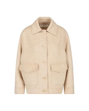 Lardini Wool Cashmere Button Front Shirt Jacket - Natural