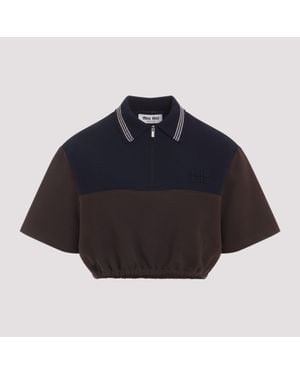 Miu Miu Cacao And Cropped Viscose Top - Blue