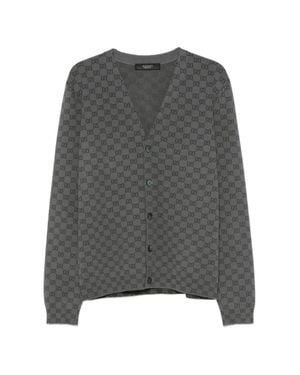 Gucci Gg Motif Wool-Silk Cardigan With Ribbed Cuffs & Hem - Gray