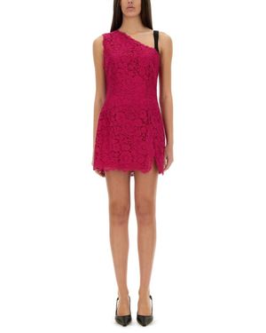 Dolce & Gabbana Floral Cordonetto Lace Minidress With Slit - Red
