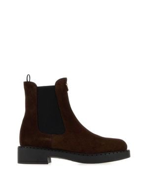 Prada Chocolate Suede Ankle Boots - Brown