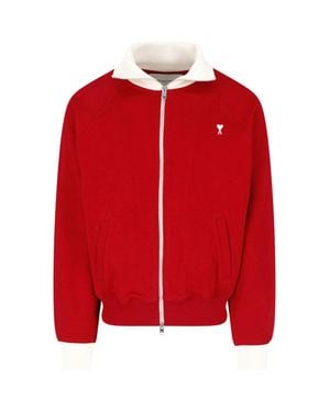 Ami Paris Cotton Zip-Up Bomber Jacket - Red
