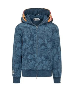 A Bathing Ape Zip Front Japanese-Inspired Pullover Sweatshirt - Blue