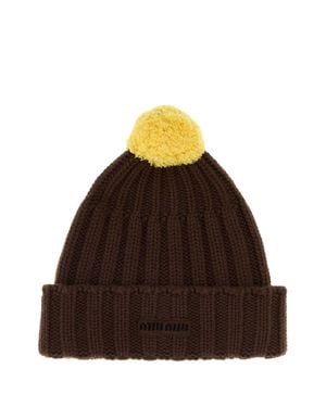 Miu Miu Chocolate Cashmere Beanie Hat - Brown