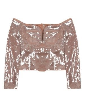 Self-Portrait Sequined Sleeveless Top Polyester Tops - Pink