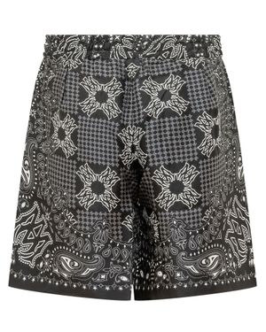 Amiri Mini Check Silk Shorts - Gray