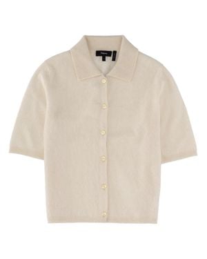 Theory Cashmere Short-Sleeve Button Front Cardigan - Natural