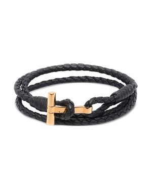 Tom Ford T-Plaque Leather Woven Bracelet For - Blue