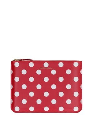 Comme des Garçons Polka-Dot Leather Mini Flat Pouch Handbag With Top Zip - Red
