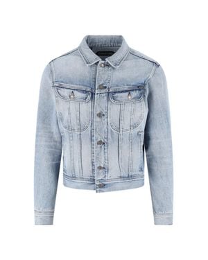 Tom Ford Cotton-Lyocell Jacket With Bovine Leather Trim - Blue