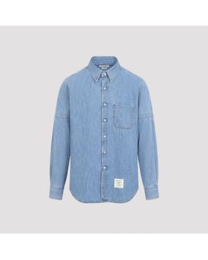 Thom Browne Straight Fit Long Sleeve Shirt - Blue