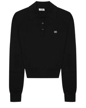 Celine Logo Cotton Polo Sweater - Black
