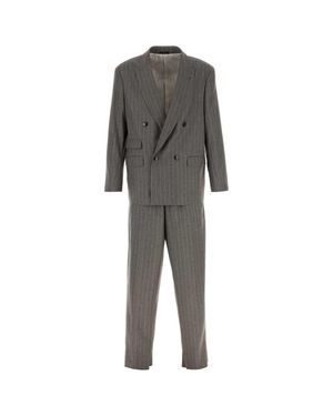 Giorgio Armani Embroidered Wool Suit With Striped Detail - Gray