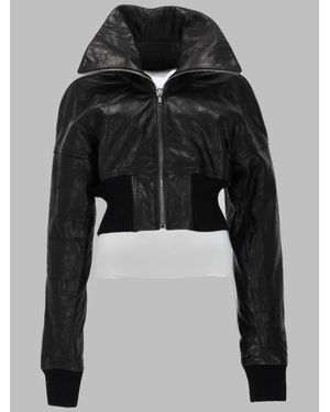 Rick Owens Cropped Hooded Leather Jacket - Black