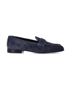 Prada Suede Loafers With Enamel Triangle Logo And Monoblock Sole - Blue