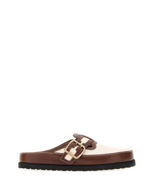 Birkenstock Two-Tone Leather And Canvas Boston Slippers For - Brown