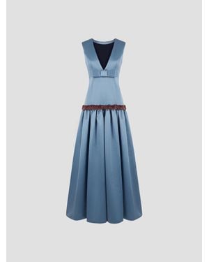 Vivetta Elegant Long Dress With Anemone Embroidery - Blue